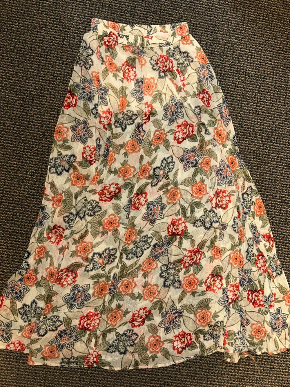 Floral Maxi Skirt in Cream with Red & Blue Blooms